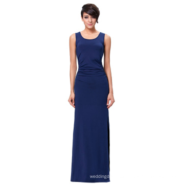 Kate Kasin Women's Sleeveless High Stretch Pleated Sexy Summer Blue Side Split Maxi Dress KK000225-2